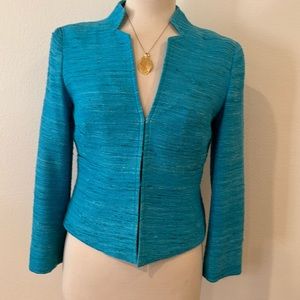 Carlisle 100% Silk Blazer Jacket Size 0 Turquoise Long Sleeve Cropped